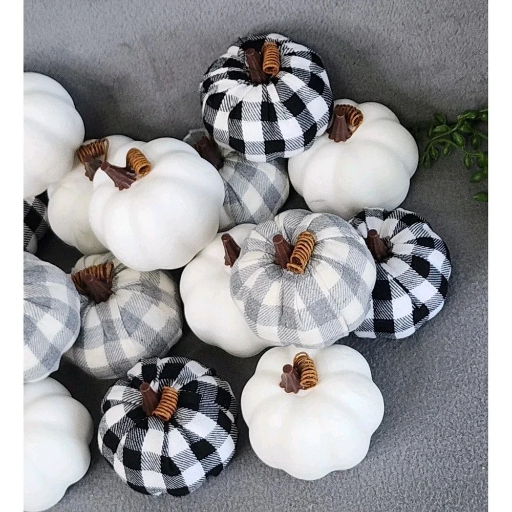 Unbranded Fabric Foam Pumpkin Buffalo‎ Plaid Gingham Solid White Black Grey 16pc